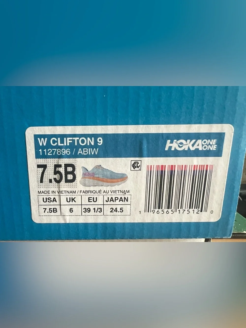 HOKA CLIFTON Pre-Owned Good Light Blue & Orange Size 7.5B